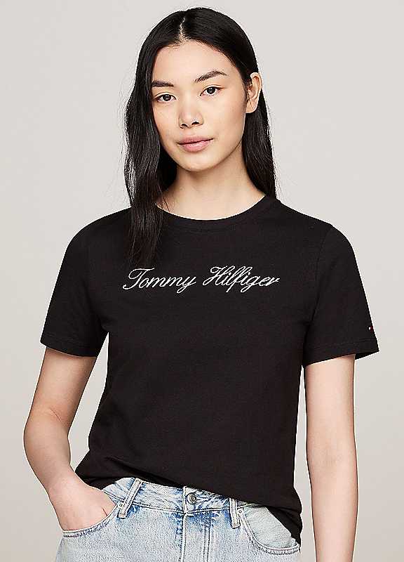 Tommy Hilfiger Black Crew Neck Script Logo Tshirt Large