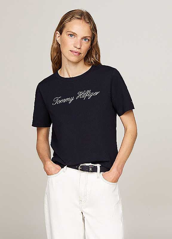 Tommy Hilfiger Dark Blue Crew Neck Script Logo Tshirt Small