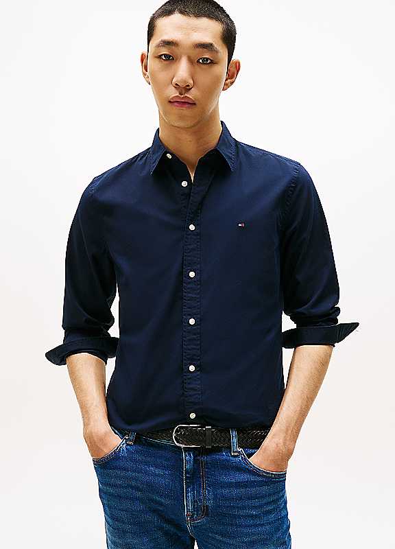 Tommy Hilfiger Men's Navy Blue Fitted Long Sleeve Shirt