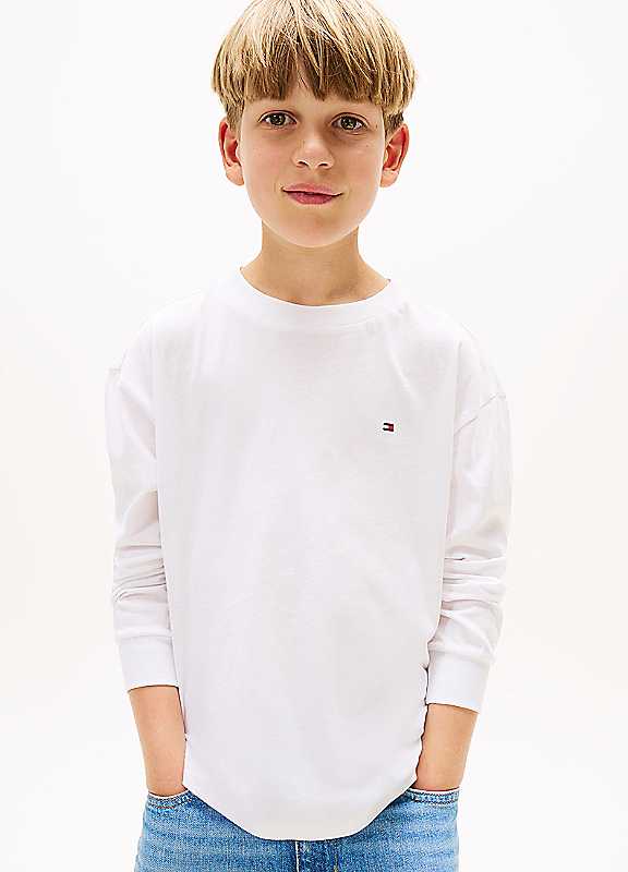 Tommy Hilfiger , Kids Knitwear, Male, White, 3 Y | 98 Cm, Essential Flag Embroidery Long Sleeve T-Shirt - Image 3