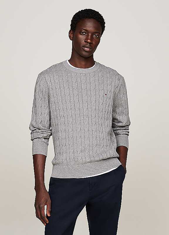 Tommy Hilfiger Men's Classic Cotton Cable Crew Neck - Medium Grey P91 - S - Image 9
