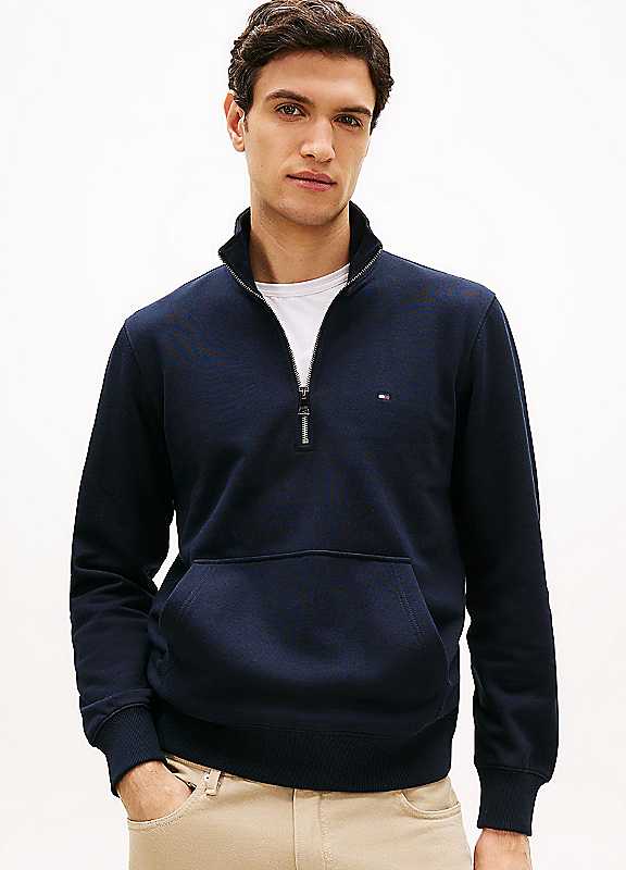 Tommy Hilfiger Men's Blue Flag Embroidery Terry Quarter-Zip Jumper - Navy - Xl - Image 4