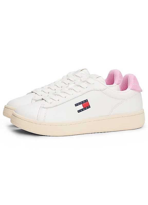 Tommy Hilfiger , Sneakers, Female, White, 6 Uk, White Leather Women Sneaker Pink Accents - Image 3