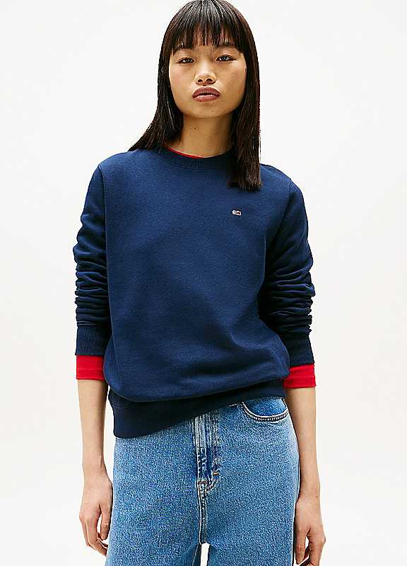 Tommy Jeans Women's Flag Logo Crew Neck Sweatshirt, Blue, Size S, Women - Image 3