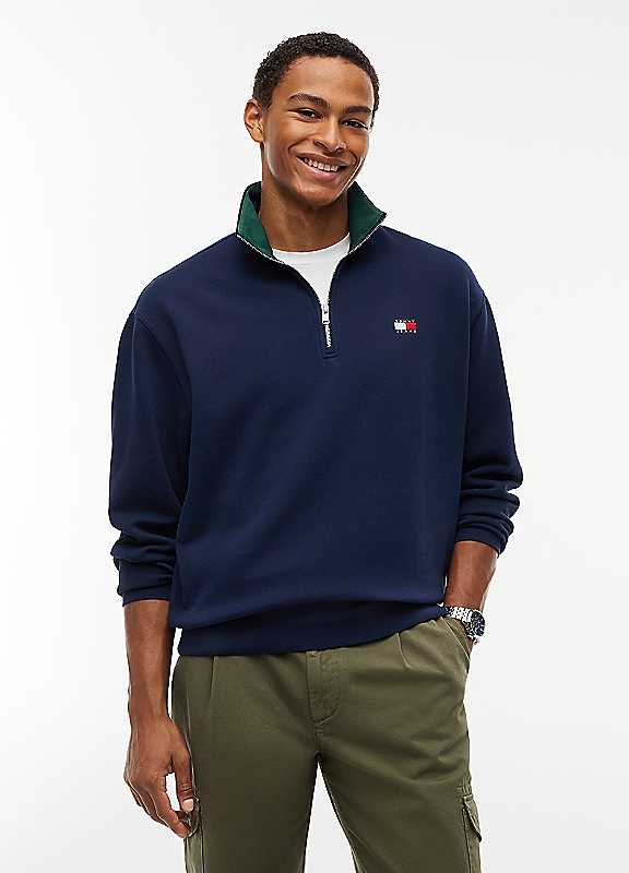 Tommy Jeans Men's 1/4 Zip Collar Logo Cotton Fleece - Dark Blue - 2XL - Image 3