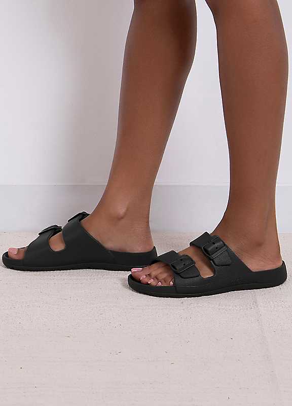 Totes Women's Black Double Buckle Adjustable Sliders Size 4