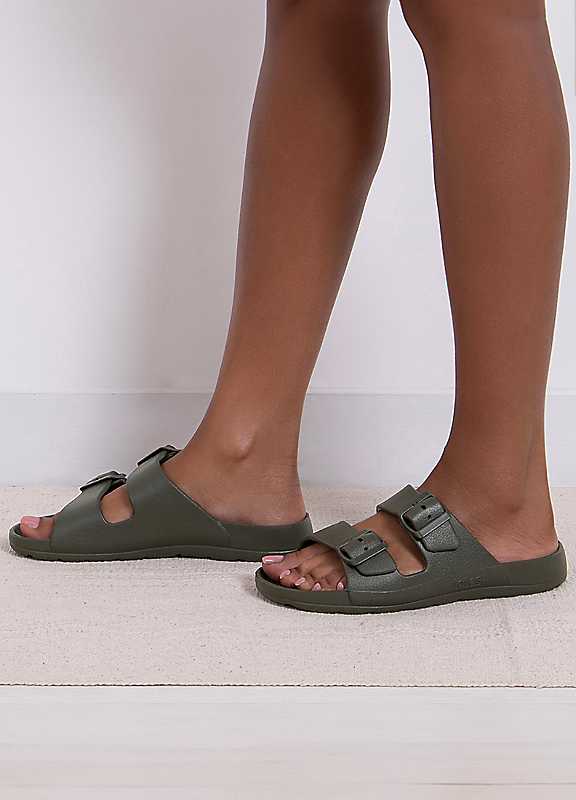 Totes Women's Khaki Double Buckle Adjustable Sliders Size 7