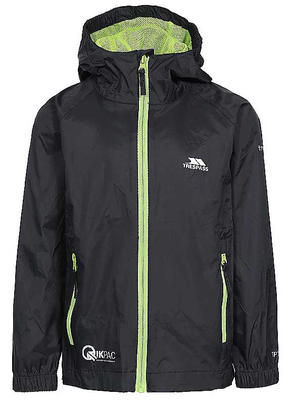Trespass Unisex Black Kids Packaway Jacket Small