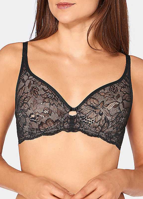 Triumph Black Amourette Charm Underwired Minimiser Bra 36C