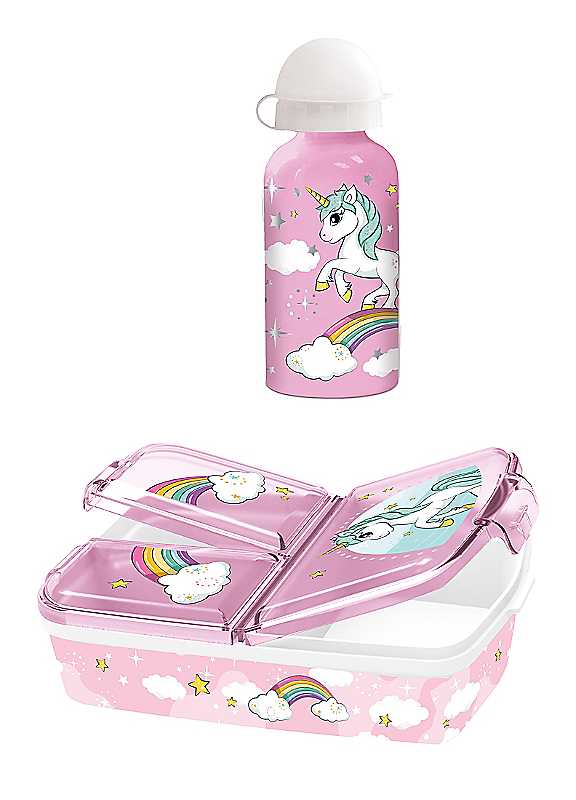 Freemans Unicorn Lunch Box Waterbottle 2 Piece Set 400Ml