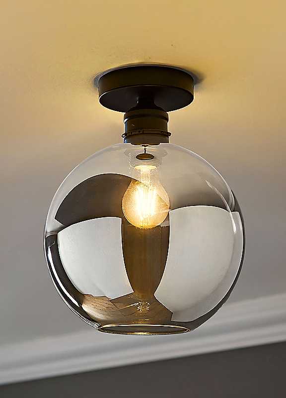 ValueLights Bellamy Smoked Glass Globe Flush Ceiling Light in Black - Image 2
