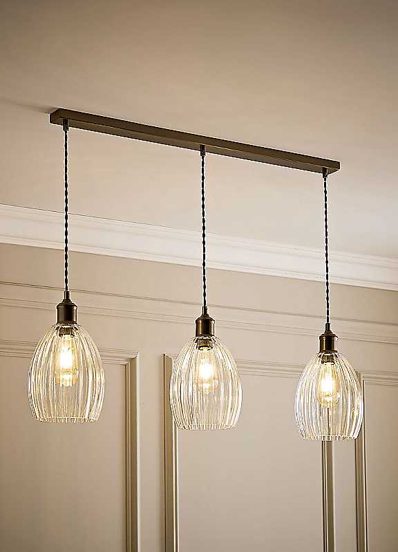 Valuelights Unisex Bronze Cheltenham Clear Ribbed Glass Dome 3 Drop Bar Diner Ceiling Light In - Image 3