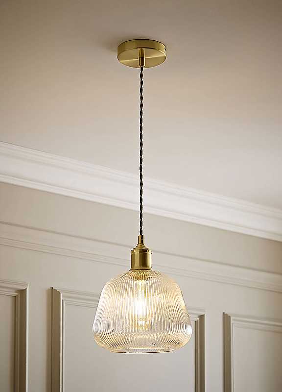 Valuelights Unisex Gold Delora Ribbed Bell Glass Shade Single Ceiling Pendant Light In - Image 3