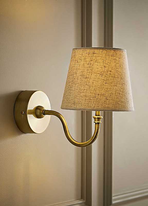 Valuelights Gold/Light Lowe Brushed Rechargeable Wall Base With Linen Taper Shade