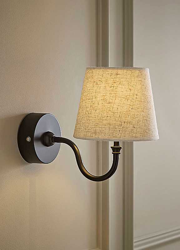 Valuelights Black Lowe Matte Rechargeable Wall Light With Linen Taper Shade