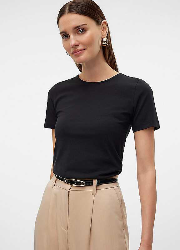 Vero Moda Black Basic Round Neck Short Sleeve Tshirt Large
