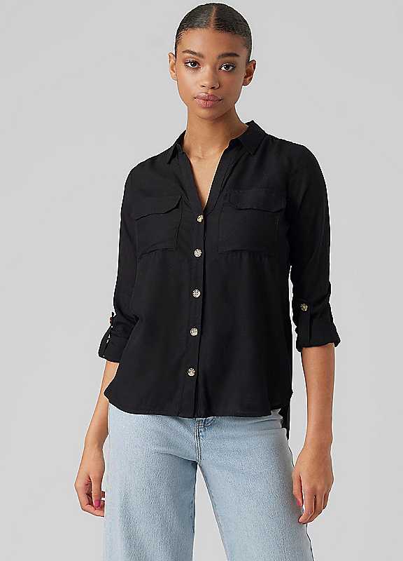 Vero Moda Black Collared Vneck Blouse Extra Large