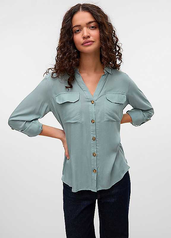 Vero Moda Grey Collared Vneck Blouse Large