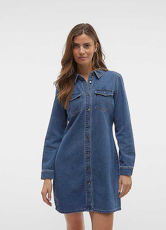 Vero Moda Blue Denim Mini Shirt Dress Medium