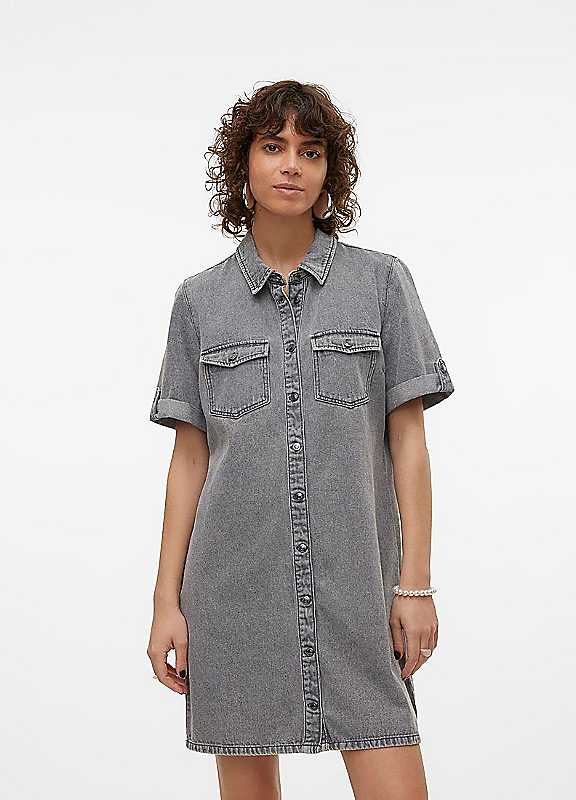 Vero Moda Grey Denim Shirt Mini Dress Medium