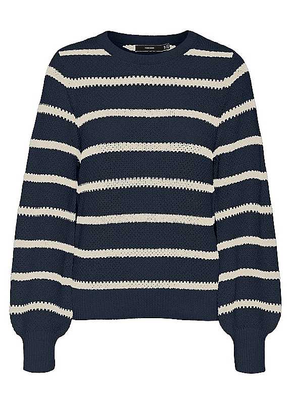 Vero Moda Navy Stripe Knitted Pullover Jumper Medium