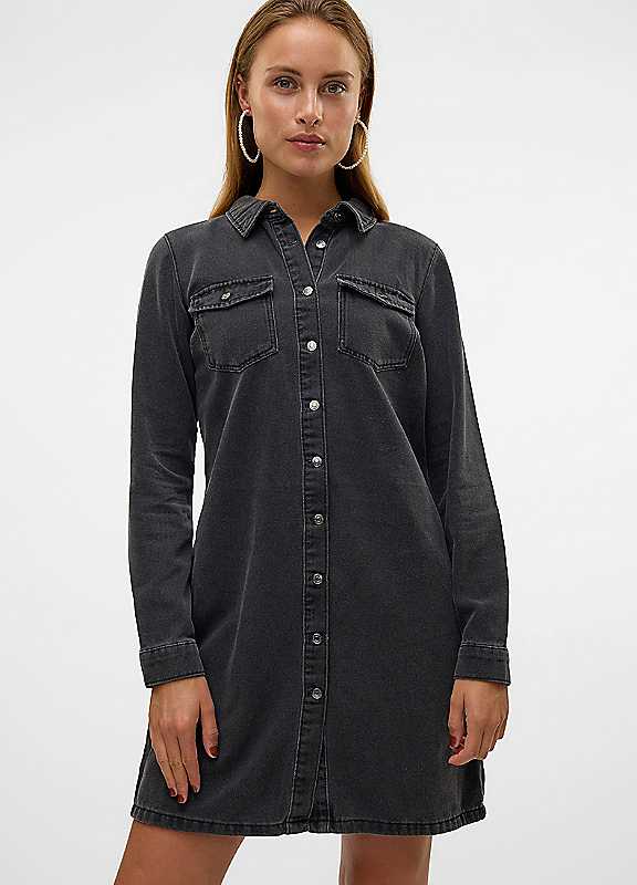 Vero Moda Black Long Sleeve Denim Mini Dress Medium