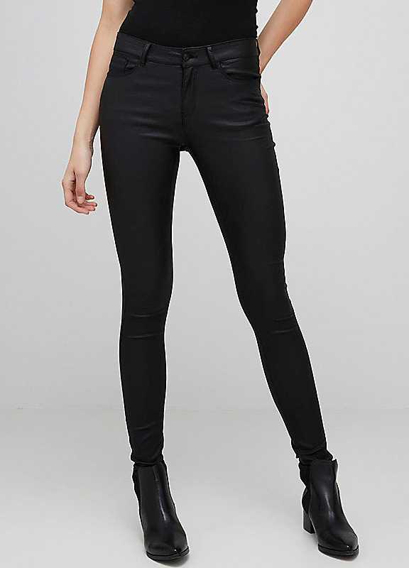 Vero Moda Black Seven Coated Stretch Trousers 12/Regular