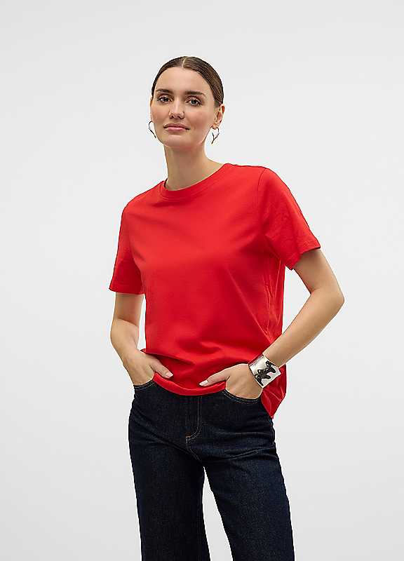 Vero Moda Red Short Sleeve Cotton Tshirt Small