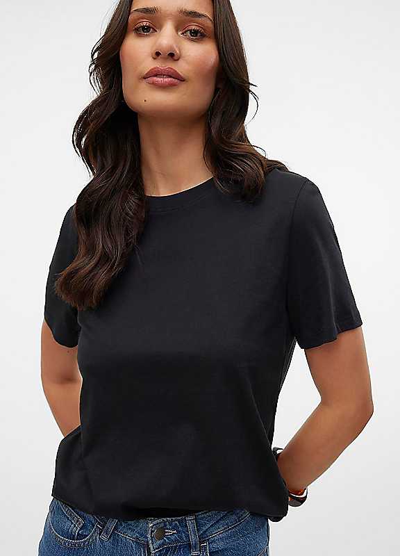 Vero Moda Black Short Sleeve Cotton Tshirt Medium