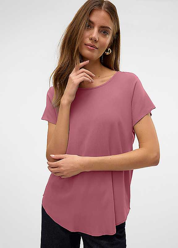 Vero Moda Pink Short Sleeve Longline Tshirt Small