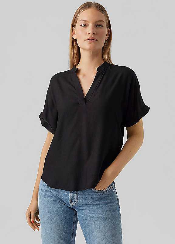 Vero Moda Black Vneck Short Sleeve Blouse Large