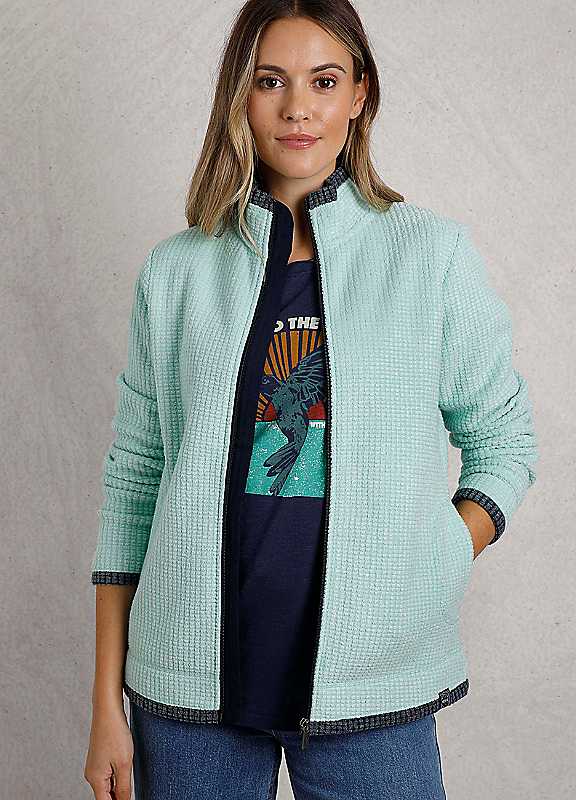 Weird Fish Green Ariana Full Zip Grid Fleece Size 12