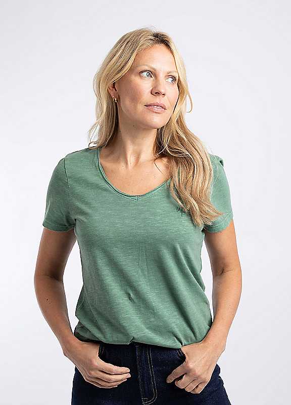 Weird Fish Women's Dark Olive Hailey V-Neck T-Shirt In | Size: 20 - Image 4