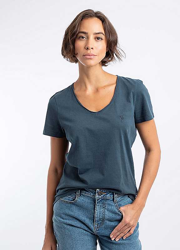 Weird Fish Women's Navy Hailey V-Neck T-Shirt In | Size: 8 - Image 3