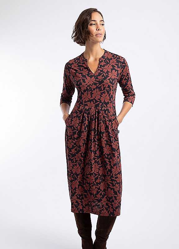 Weird Fish Women's Isolde Printed Jersey Midi Dress in Brown | Size: 10 - Image 4