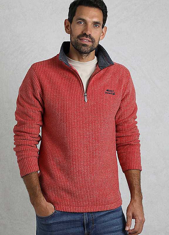 Weird Fish Red Newark Eco 14 Zip Grid Fleece Medium