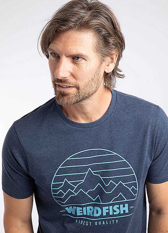 Weird Fish Men's Dark Blue Off Grid Front Print Graphic T-Shirt In | Size: Medium - Image 4