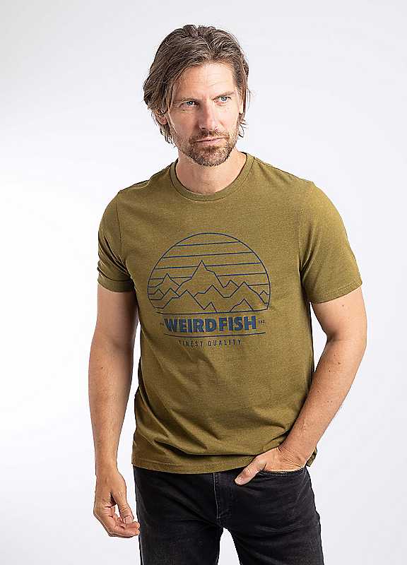 Weird Fish Men's Mustard Brown Off Grid Front Print Graphic T-Shirt - Image 2