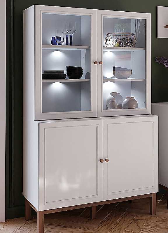 B&Q - Wensley Display Cabinet With 2 Doors And 2 Glass Doors In Light Grey And Oak Inc Led Lighting - Image 5