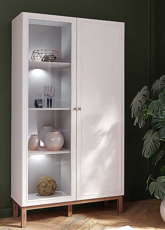 Furniture To Go Wensley Display Cabinet With 1 Door And 1 Glass Door In Light Grey And Oak Inc Led Lighting - Light Grey & Oak - Image 6