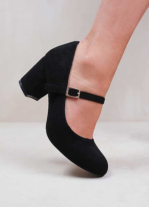 Where's That From Black Suede Araceli Black Block Heel Mary Jane Size 4