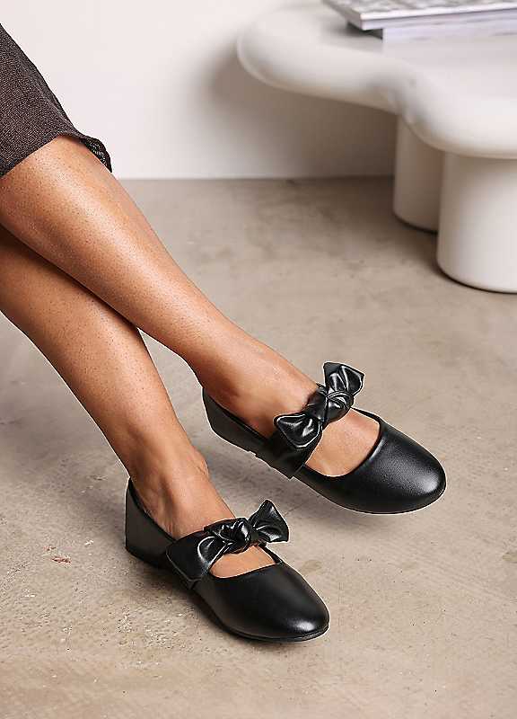 Wheres That From Women's Black Pu Bow Strap Ballet Pumps - 6 (39) - Image 2
