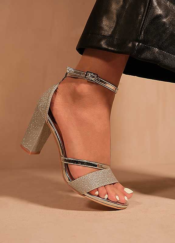 Where's That From Silver Perla Glitter Heeled Sandals Size 8