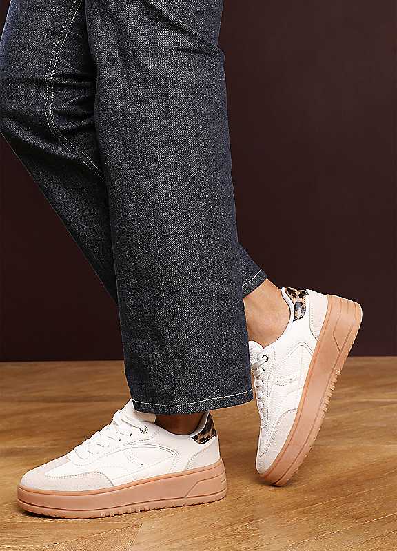 Wheres That From Women's Black Low Wedge Lace Up Trainer With Leopard Print Heel Detail in Size 4, Sports Direct - Image 2