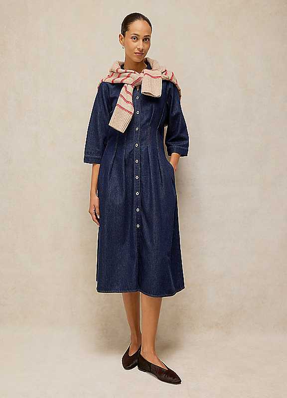 White Stuff Dark Denim Luna Denim Pleat Dress