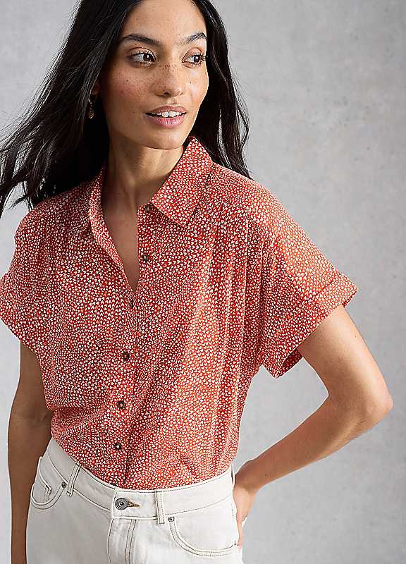 White Stuff Women's Red Print Orla Button Through Shirt - Image 2