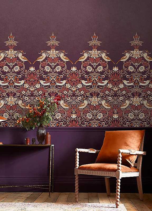 William Morris At Home Plum Strawberry Thief Mural Medium