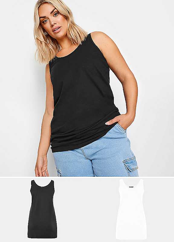 Yours Black 2 Pack Curve White Longline Vest Tops