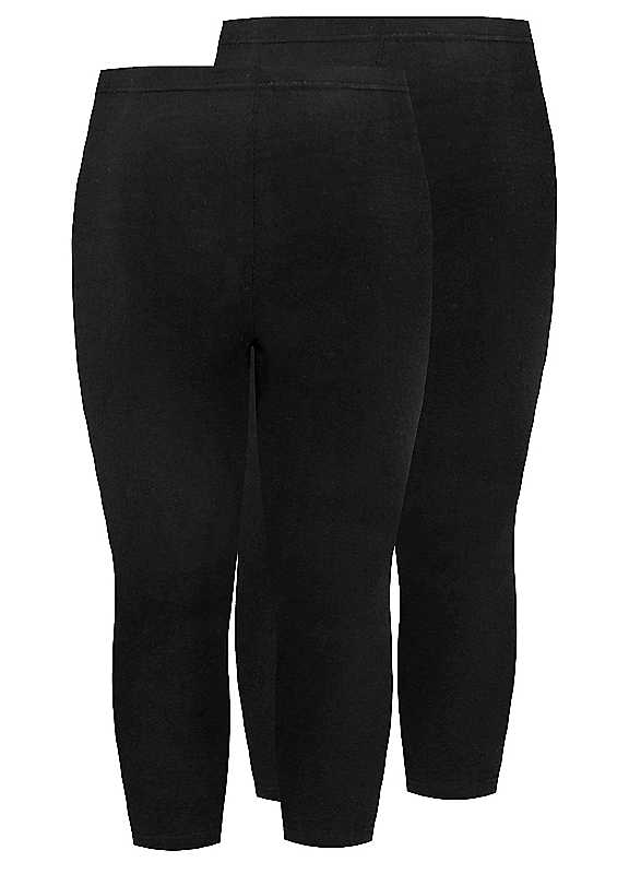 Yours Black 2 Pack Curve Stretch Cropped Leggings
