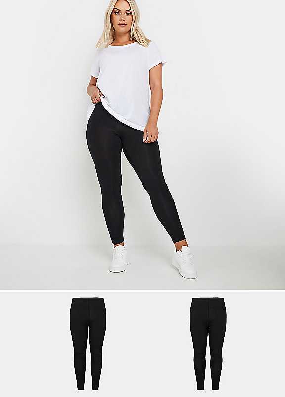 Yours Women's 2 Pack Jersey Leggings Pants in Black | Size: 38-40S - Image 2